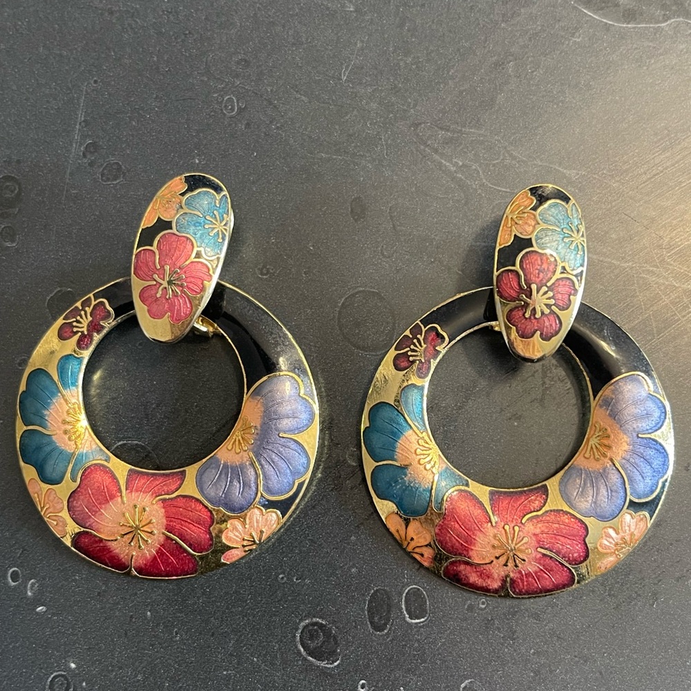 Vintage Floral Enamel cloisonne Earrings